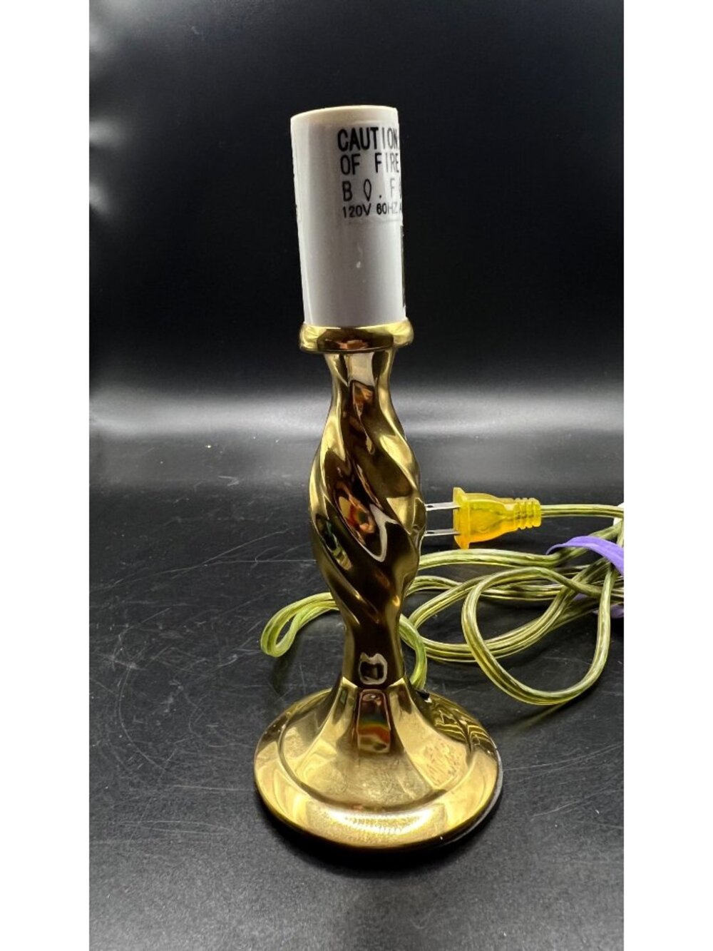 Vintage Gold-Toned Candlestick Twist Electric Lamp Base UL Listed Portable 6”